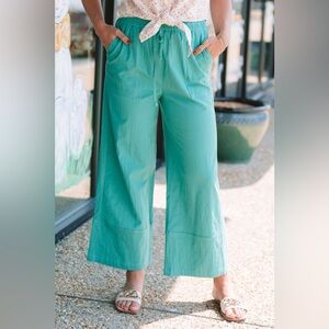 Anthropologie FRNCH Kellyn Woven Wide Leg Pant Turquoise Size XS